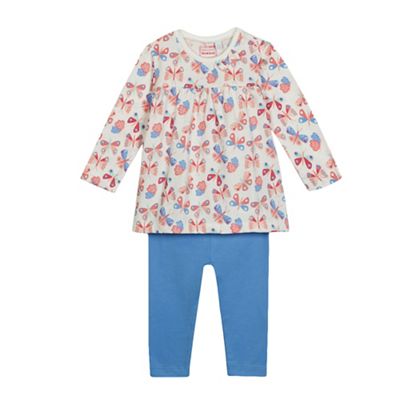 bluezoo Baby girls' multi-coloured butterfly print top and blue leggings set